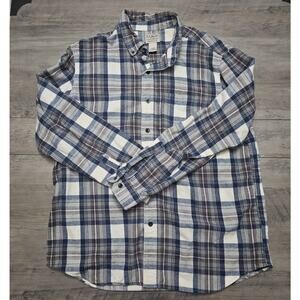 L.L.Bean Men’s L Flannel Shirt Grey Blue Brown Plaid Long Sleeve 100% Cotton